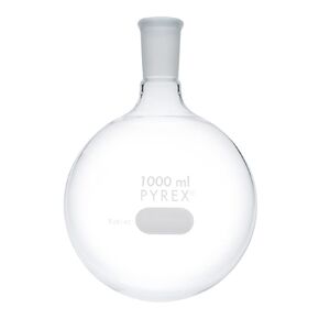 Corning 4320-1L, Pyrex Boiling Flask, Round Bottom, Short Neck, 24/40 Standard Taper Joint, 1000mL Capacity