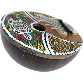 Kalimba Thumb Piano - 7 keys - Tunable - Coconut Shell - Sea Turtle Design by World Percussion USA (TM)