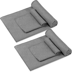 2 Sets Hot Yoga Towel with Hand Towel 24 x 72 Inch Microfiber Sweat Absorbent Yoga Mat Towel with Corner Pockets Thick Non Slip Yoga Mat Cover for Yoga Pilates, Gray