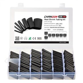 Chanzon 140 Pcs Heat Shrink Tubing Kit, 3:1 Black Sleeving Heat Shrink Wrap Tubing with Length 3.5" (inch), Marine Grade Electrical Waterproof Polyolefin Heat-Shrink Tube