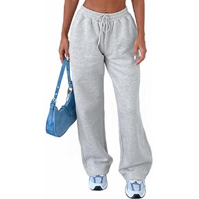 AROGONE Women's Casual Drawstring High Waisted Sweatpants Wide Straight Leg Lounge Pants with Pockets