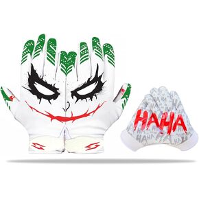 Joker Jester Football Receiver Gloves - Pro Grip Sticky Palms Elite Football Gloves Youth Adult Men Kids Boys Small Medium Large XL XXL Tacky White Jester