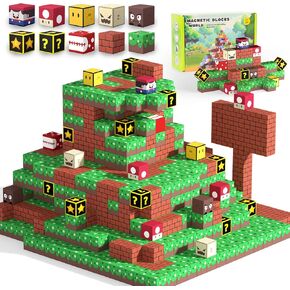 Magnetic Blocks - 128PCS Cavern Exploration - 1" Creative Magnacraft Magnetic Building Cubes Gift Set for Kids Ages 4-8