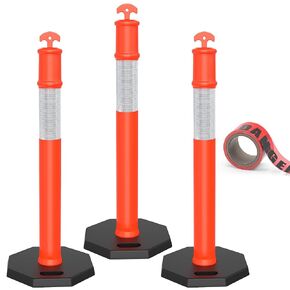 YITAHOME Delineator Post with Base, 4 Pack Traffic Delineator Posts with Reflective Collars, 45 inch Delineator Post Cones for Parking Lots, Road Safety, Construction Events