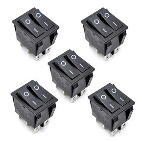 Oiyagai 5pcs KCD4 AC 250V 16A Black 6P Terminals ON/Off Double SPST 2 Way Snap in Boat Rocker Switch