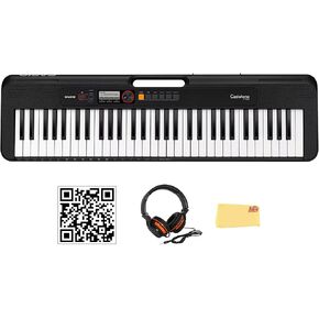 Casio Casiotone CT-S200 61-Key Portable Keyboard - Black Bundle with Adjustable Stand, Bench, Headphones, Sustain Pedal, Piano Book, Instructional DVD and Austin Bazaar Polishing Cloth
