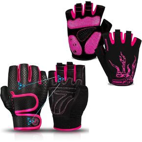 MOREOK Bike Gloves Exercise Workout Gloves AK050-one Pair（Pink-Small） Exercise Workout Gloves MK1003-one Pair（Pink-Small）