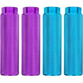 HARFINGTON 2 Pairs Bike Pegs Aluminum Alloy Rear Stunt Pegs Anti-Skid Back Seat Stands Fit 3/8" Axles for Mountain Bike, Purple & Sky Blue