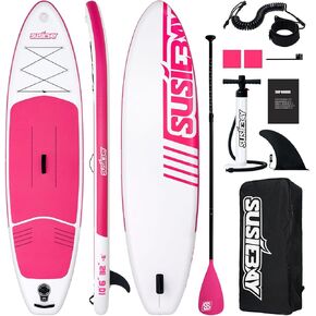 Inflatable Stand Up Paddle Board, Pink Paddle Board for Adult & Youth with sup Accessories, Wide Stance for All Levels, Traveling Board, SUP Board,Non-Slip Deck, Double Action Pump
