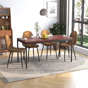 Homy Casa Modern Industrial Restaurant Dining Table Scratch-Resistant Laminate Top, Durable Metal Legs, Compact Design for Cafes, Bistros, and Commercial Use, Black Metal Frame,Dark Brown