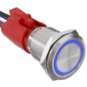 APIELE 10 Amp 19mm Latching Push Button Switch 110V-220V SPST LED Waterproof Round Self-Locking 1NO (Silver Stainless Steel, Red)