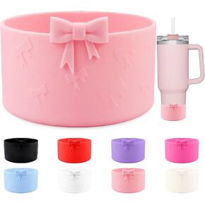 Bow Protective Silicone Boot,Compatible with Stanley Cup 20/30/40Oz,for Hydroflask Boot 12-24Oz,More Bottles with 2.95in Bottom,for Stanley Boot for Stanley Cup Accessories (Pink)