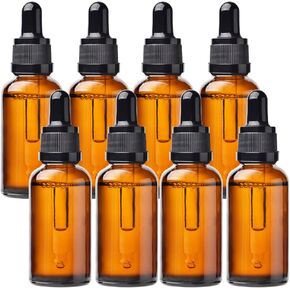 1/2 Oz Glass Dropper Bottle, 15mL Tincture Bottles with Dropper, Labels- Leak Proof Travel Eye Dropper Bottle Amber for Extracts & Essential Oil, Liquids, Perfume(8 pieces)