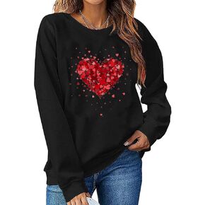 Valentine's Day Sweatshirt Women Funny Love Heart Graphic Valentines Shirt Casual Long Sleeve Pullover Tops