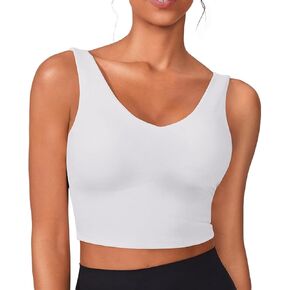 PINSPARK Sports Bras for Women Built in Bras Padded Yoga Bra V Neck Longline Workout Tank Tops with Removable Pads