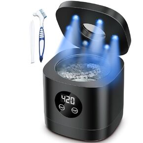 Ultrasonic Retainer Cleaner, 48W 49KHz 8oz with 6 LED Lights, Sonic Dental Cleaning Machine for Dentures, Jewelry