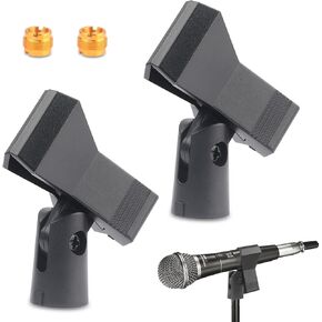 2PCS Mic Clips for Stands & Adjustable Microphone Clip Holders with 2Pcs 5/8" Male to 3/8" Female Screw for Microphones with Outer Diameter Between 32mm and 60mm Microphone Holder for Mic Stand