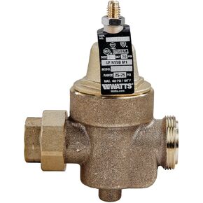 Watts 0009763 LFN55BM1-U-070 1 1 Inch Brass Water Pressure ReducInchg Valve, NPT Union x FPT, Adjust 25-75 psi, Max Work 300 psi, Set at 70 psi