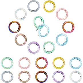 20Pcs 10 Colors 24.5mm UV Plating Gradient Color Spring Gate Rings Zinc Alloy Spring O Rings Round Carabiner Snap Clips Spring Keyring O Buckles for Essential DIY Accessories