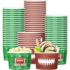 50 Pieces Football Snack Bowls Green Brown Football Bowl 2 Styles Football Bowls Party Supplies Disposable Serving Bowls Football Paper Bucket for Football Theme Sports Event Party Dinners 9 oz