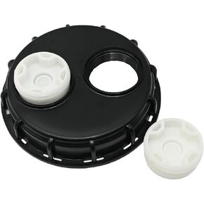 IBC Tote Lids Water Tank Caps IBC Tote Lid Cap 6.5 Inch with 2" Plug Fine Thread for Chemical, and Other Industries, Black Double Blind Cover