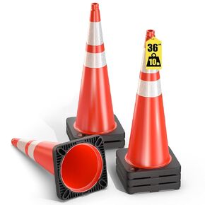 GECCO ™ (6 Pack) 36 Inch 10 Lb Heavy Tall Orange Traffic Cones Set | Large Safety Cones, Orange Cones, Parking Cones, Construction Cones, Road Cones | PVC Plastic & Black Base - [PRO Series]