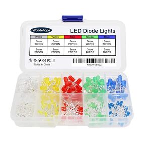 200pcs 3mm & 5mm Led Lights Emitting Diodes Kit, Mini/Small Individual Led Light Bulb Set, Clear/White Red Green Blue Yellow, for Arduino, Christmas Lights, Halloween Decorations, etc