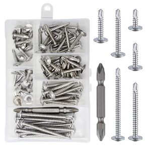 Wensilon（105pcs） for Sheet Metal Self-Tapping Screws 410 Stainless Steel Flat Head High-Strength Quick self-Drilling Screws kit