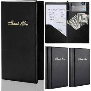 10 Pack Restaurant Check Presenters PVC Leather Check Presenters for Servers 10" x 5.5" Guest Check Card Holder with Gold Thank You Imprint Guest Checkbook for Restaurants Eatery Bar and Cafe