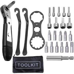 Bike Tool Kit, Bicycle Repair Bag With Portable Tool Kit for Camping Travel - 21-in-1 Ratchet Wrench, Screwdriver Bit Set, Bike Wrench Multitool, Tire Levers, Use for Road/Mountain Bike