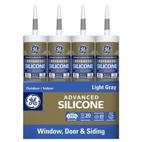 GE Advanced Silicone Window & Door Sealant, Light Gray, 10.1 fl oz Cartridge, Pack of 12