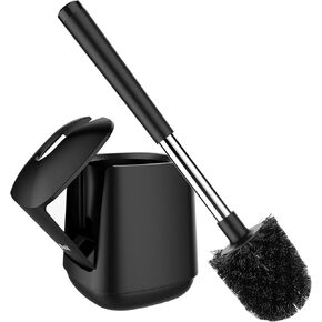 SetSail Toilet Brush and Holder, Self Closing Lid Toilet Bowl Brushes Holder and Extra Long Handle Ventilated Toilet Brush Set for Bathroom Cleaning, Nylon Bristles, White & Grey