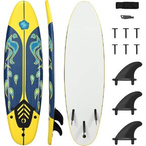 RIVALLYCOOL 6FT Surfboard, Inflatable Long Surfing Board with Removable Fins & Safety Leash, Lightweight Non-Slip Paddle Board for All Surfing Skill Levels (Yellow)