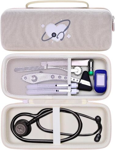 حافظة سماعة الطبيب XANAD لجهاز 3M Littmann Cardiology III,II,IV,3M Littmann Master Cardiology/MDF MDOne سماعة الطبيب المصنوعة من الفولاذ المقاوم للصدأ، جيب إضافي لملحقات الطبيب والممرضة - كريمي in Kuwait