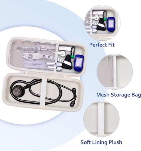 حافظة سماعة الطبيب XANAD لجهاز 3M Littmann Cardiology III,II,IV,3M Littmann Master Cardiology/MDF MDOne سماعة الطبيب المصنوعة من الفولاذ المقاوم للصدأ، جيب إضافي لملحقات الطبيب والممرضة - كريمي in Kuwait