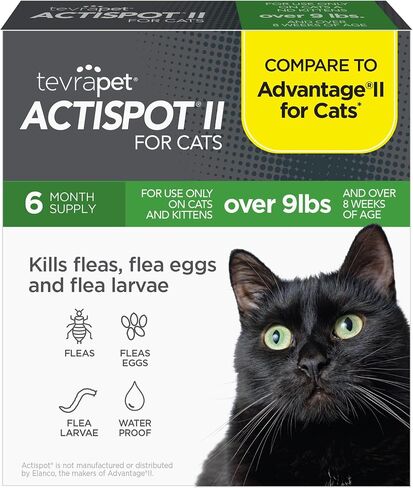 TevraPet Actispot II Flea Treatment for Small and Medium Cats 5-9 lbs | 6 Doses | Powerful Prevention and Control, Clear in Saudi Arabia