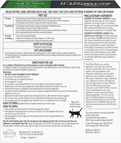 TevraPet Actispot II Flea Treatment for Small and Medium Cats 5-9 lbs | 6 Doses | Powerful Prevention and Control, Clear in Saudi Arabia
