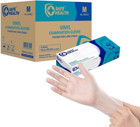 Safe Health Vinyl Exam Disposable Gloves, Free of Latex & Powder, Clear, 3.5 Mil, Medical Grade in Kuwait