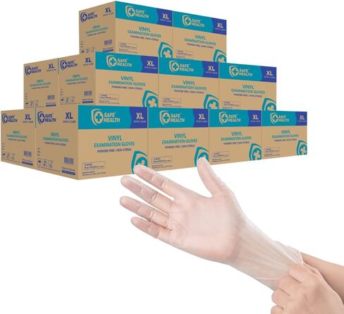 Safe Health Vinyl Exam Disposable Gloves, Free of Latex & Powder, Clear, 3.5 Mil, Medical Grade in Saudi Arabia