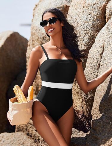 AI'MAGE Women's One Piece Swimsuit Square Neck Color Block Bathing Suit Tummy Control Swim Suits Vintage Retro Swimwear in Kuwait
