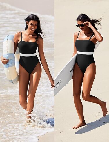 AI'MAGE Women's One Piece Swimsuit Square Neck Color Block Bathing Suit Tummy Control Swim Suits Vintage Retro Swimwear in Kuwait