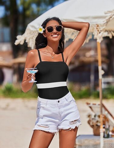 AI'MAGE Women's One Piece Swimsuit Square Neck Color Block Bathing Suit Tummy Control Swim Suits Vintage Retro Swimwear in Kuwait