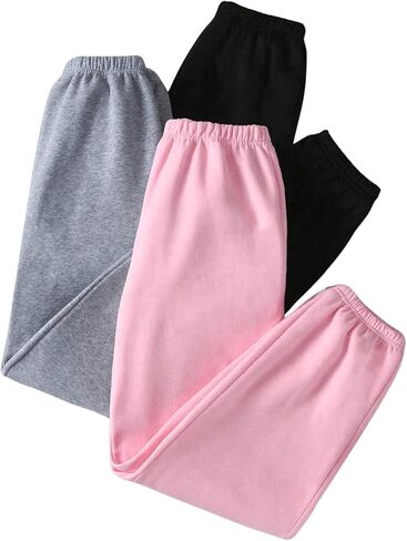 Floerns Girl's 3 Pcs Elastic Waist Athletic Sweatpants Solid Running Jogger Pants in Saudi Arabia
