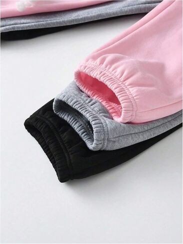 Floerns Girl's 3 Pcs Elastic Waist Athletic Sweatpants Solid Running Jogger Pants in Saudi Arabia