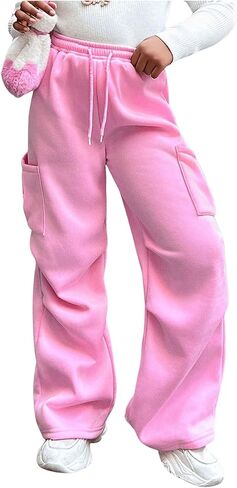 Girl's Straight Leg Sweatpants Drawstring High Waisted Pocket Baggy Pants Long Casual Track Pants in Saudi Arabia