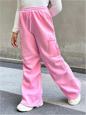 Girl's Straight Leg Sweatpants Drawstring High Waisted Pocket Baggy Pants Long Casual Track Pants in Saudi Arabia