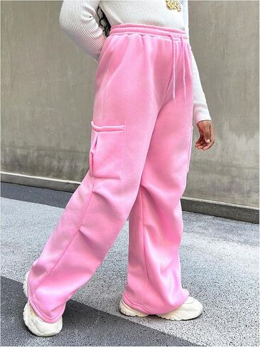 Girl's Straight Leg Sweatpants Drawstring High Waisted Pocket Baggy Pants Long Casual Track Pants in Saudi Arabia
