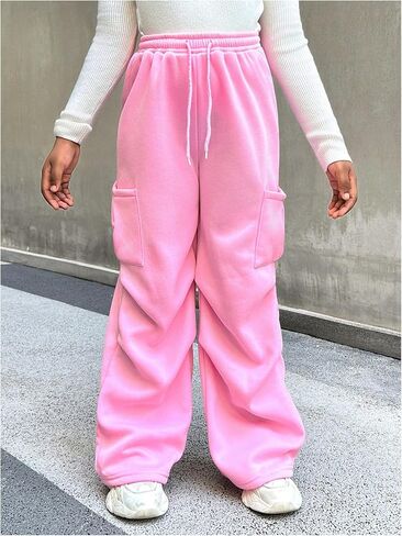 Girl's Straight Leg Sweatpants Drawstring High Waisted Pocket Baggy Pants Long Casual Track Pants in Saudi Arabia