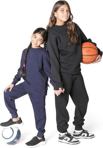 EVERYDAY KIDS Girls’ Black Cotton Fleece Sweatpants; Girls’ Activewear Jogger Pants - Soft and Breathable Cotton/Poly Blend (Size 18/20, Black) in Kuwait