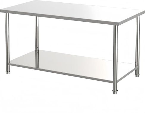 Stainless Steel Table, 60'' x 24'' 2-Tier Prep Work Table with Adjustable Undershelf and Pre-Assembled Table Foot, for Restaurant, Kitchen, Garage, Home – Easy to Install, NSF in Saudi Arabia